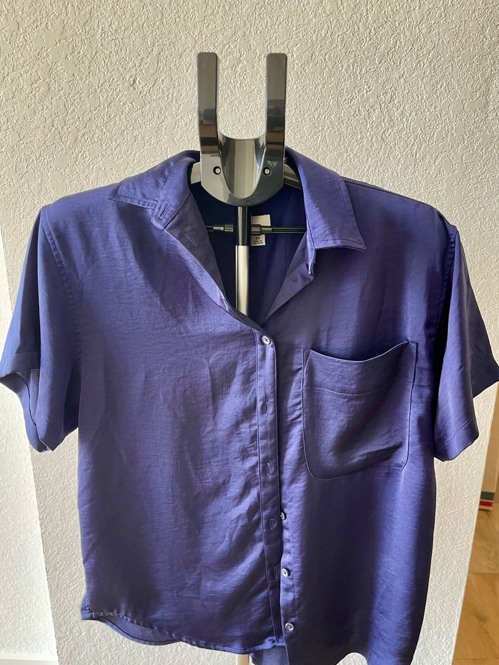 A New Day Short Sleeve Button-Down Shirt in Navy Blue(Oversized)